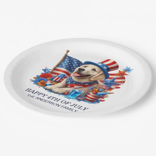 ドッグパティオティックトップハットスターストライプズ ペーパープレート (アングル)