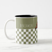 ドッグパパオリーブホワ市松模様にイトダシュントカスタム ツートーンマグカップ (左)
