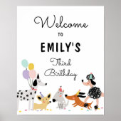 ドッグパピーポーティガールモダン誕生日へようこそ ポスター (正面)