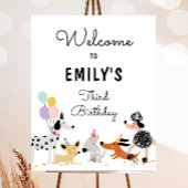 ドッグパピーポーティガールモダン誕生日へようこそ ポスター