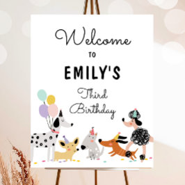 ドッグパピーポーティガールモダン誕生日へようこそ ポスター