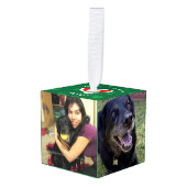 ドッグパーソナライズされたクリスマスツリーオーナメント写真 キューブオーナメント (正面アングル)