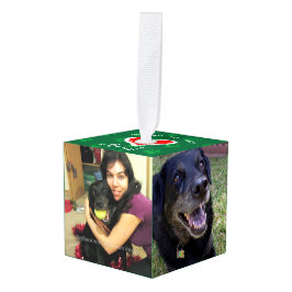 ドッグパーソナライズされたクリスマスツリーオーナメント写真 キューブオーナメント