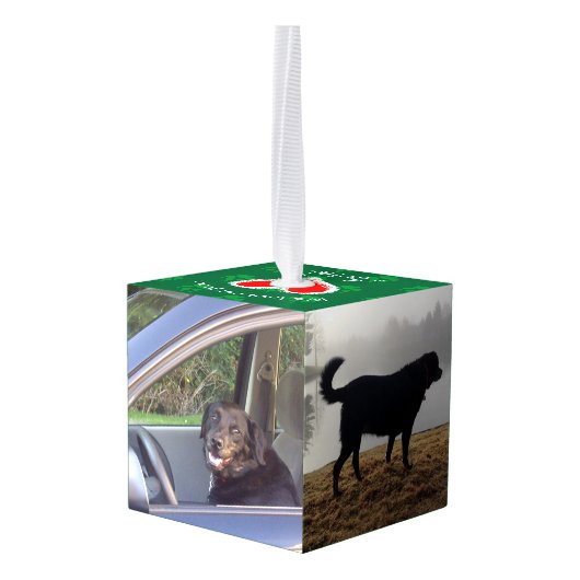 ドッグパーソナライズされたクリスマスツリーオーナメント写真 キューブオーナメント (裏面アングル)