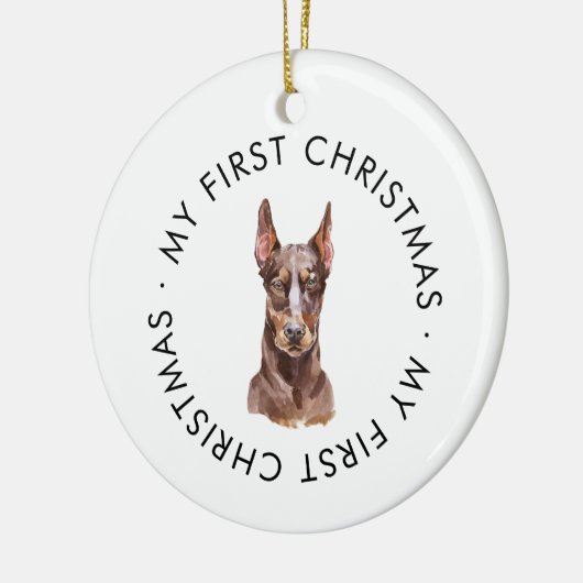 ドッグパーソナライズされたネームDoberman My初めてのクリスマス セラミックオーナメント (左)