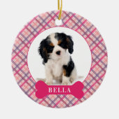 ドッグパーソナライズされたフェスティバルプレイドホリデーフォトペットC セラミックオーナメント (正面)