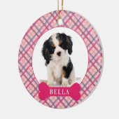 ドッグパーソナライズされたフェスティバルプレイドホリデーフォトペットC セラミックオーナメント (左)
