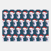 ドッグパーソナライズされたフォトブルーのクリスマス ラッピングペーパーシート (正面2)
