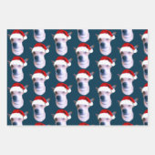 ドッグパーソナライズされたフォトブルーのクリスマス ラッピングペーパーシート (正面)