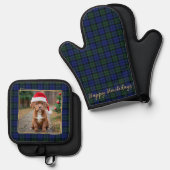ドッグパーソナライズされたフォモダン素朴ト休日Plaid 鍋つかみ&鍋敷きセット (正面/裏面)