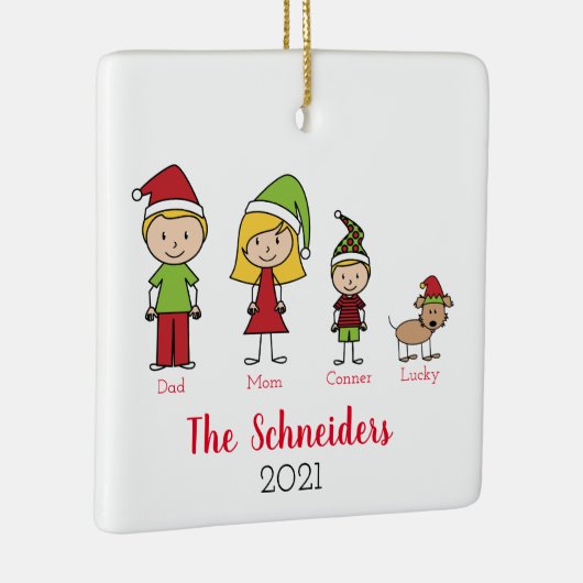 ドッグパーソナライズされた付きクリスマスファミリー セラミックオーナメント (右)
