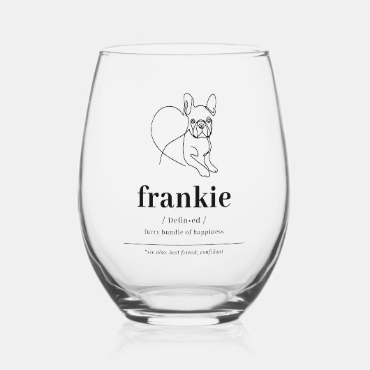ドッグパーソナライズされた写真ワイングラスフランスのブルドッグ ステムなしワイングラス (正面)