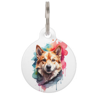 ドッグパーソナライズされた（ばちゃばちゃ）跳ねるアートポートレートインクスプラッシュ ペット　ネームタグ