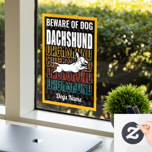 ドッグパーソナライズされた・ダックスフントの注意 ウィンドウサイン (オフィス)