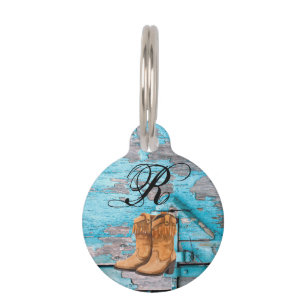 ドッグパーソナライズされたIDラベルブルーウッドバーンドアブーツ ペット　ネームタグ
