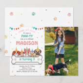 ドッグパーティー子犬フォトバースデー 招待状 (正面/裏面)