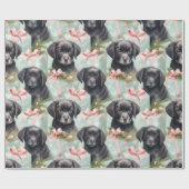 ドッグピンクとブルーホリデーブラックラボパピーズ ラッピングペーパー (フラット)