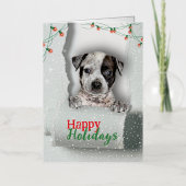ドッグピーキングクリスマスライトホリデーカード 箔グリーティングカード (正面)