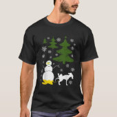 ドッグピーズオン雪だるま醜いクリスマスセーター Tシャツ (正面)