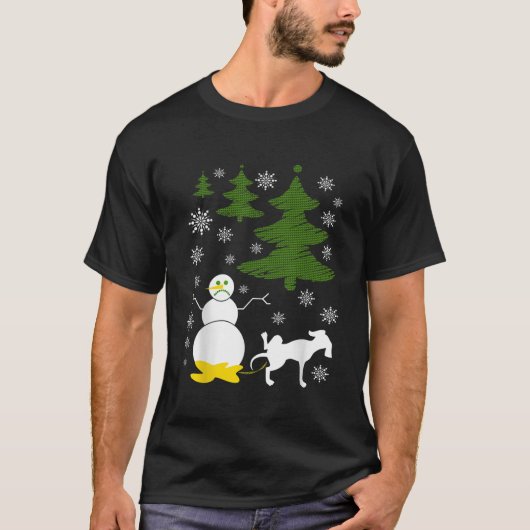 ドッグピーズオン雪だるま醜いクリスマスセーター Tシャツ (正面)