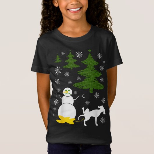 ドッグピーズオン雪だるま醜いクリスマスセーター Tシャツ (正面)