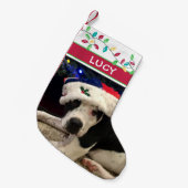 ドッグフォトウォーターカラーホリデーライト スモールクリスマスストッキング (正面 (吊り時))