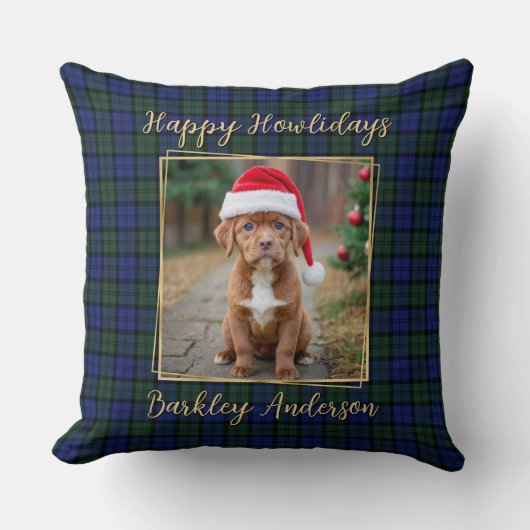 ドッグフォトカスタムモダンエレガントクリスマスプレイド クッション (正面)