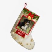 ドッグフォトキュートクリスマスストッキング名前をカスタムする スモールクリスマスストッキング (正面 (吊り時))