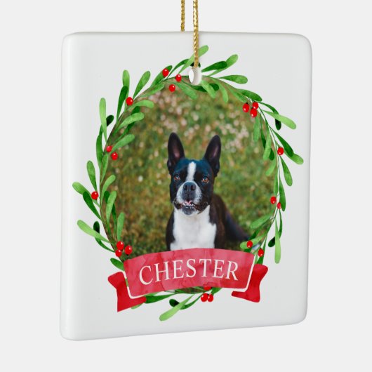 ドッグフォトクリスマスリース セラミックオーナメント (右)