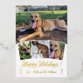 ドッグフォトコラージゴールドフォイルホワイトホリデーカード 箔シーズンカード (正面)