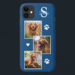 ドッグフォトコラージモノグラムブルーペット iPhone 11 ケース<br><div class="desc">今は運この最高の犬のペットフォトiPhoneケースと一緒に行くカスタム所であなたの友人と一緒に。この2枚の写真コラージュとハートとポープリントデザインはトレンディーエレガントでカッコいい、可愛い。犬カスタマイズの写真や猫の写真や手の付いたペット！パーソナライズモノグラムのイニシャルと名前の追加。Aは犬の恋人、猫好き、犬の母、犬のパパ、猫の母と猫のパパのために持っている必要がある！誕生日やクリスマスの素晴らしい贈り物。COPYRIGHT © 2020 Judy Burrows,  Black Dog Art - All Rights Reserved</div>