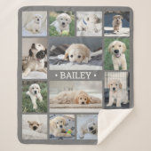 ドッグフォトコラージュシンプルモダングレーと白 シェルパブランケット (正面)