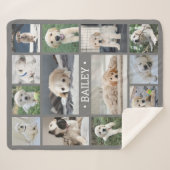 ドッグフォトコラージュシンプルモダングレーと白 シェルパブランケット (正面(横))