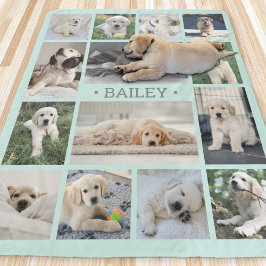 ドッグフォトコラージュシンプルモダンティール（緑がかった色）とグレー シェルパブランケット