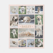 ドッグフォトコラージュシンプルモダン赤面ピンク&金ゴールド フリースブランケット (正面)