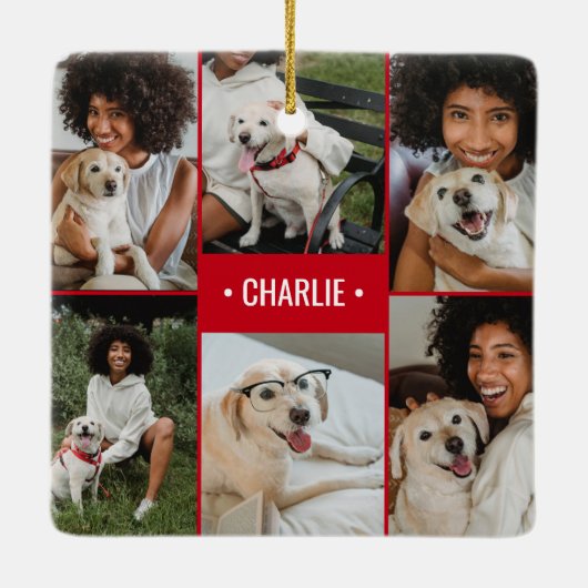 ドッグフォトコラージュモノグラムの セラミックオーナメント (裏面)