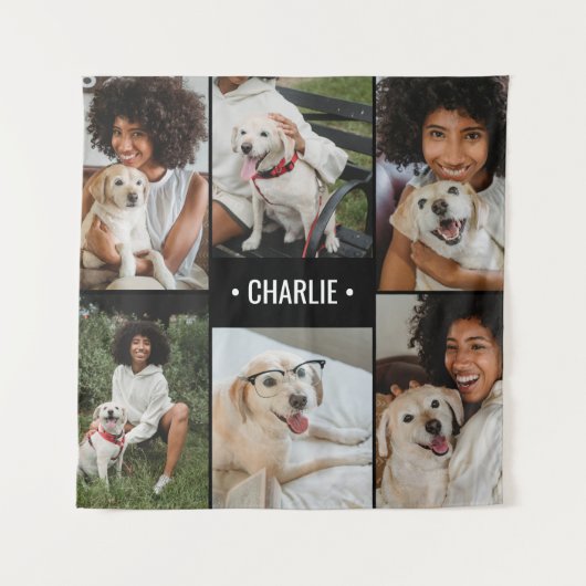 ドッグフォトコラージュモノグラムの タペストリー (正面)