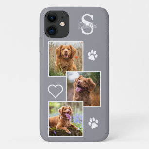 ドッグフォトコラージュモノグラムシルバーグレーペット iPhone 11 ケース