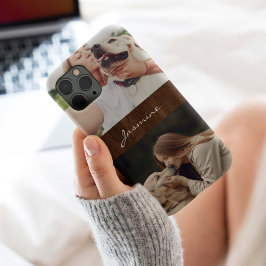 ドッグフォトコラージュ素朴ウッド iPhone 15 PROケース