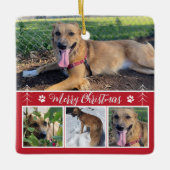 ドッグフォトコラージレッドクリスマスオーナメント セラミックオーナメント (正面)
