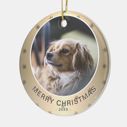 ドッグフォトゴールデンスノーフレークメタリッククリスマス セラミックオーナメント (左)