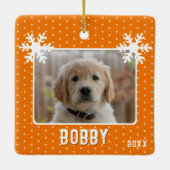 ドッグフォトスノーフレークオレンジペット名クリスマス セラミックオーナメント (裏面)