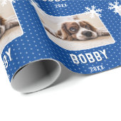 ドッグフォトスノーフレーク青いペット名クリスマス ラッピングペーパー (ロールコーナー)