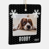ドッグフォトスノーフレーク黒ペット名 セラミックオーナメント (右)