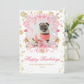 ドッグフォトハッピーペイリデイズピンクボウクリスマスクレスト シーズンカード (スタンド正面)