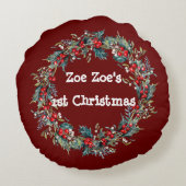 ドッグフォトペットのクリスマスかわいいクリスマスリースカスタム ラウンドクッション (裏面)