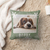 ドッグフォトペット名スノーフレーク水色クリスマス クッション (ブランケット)