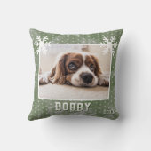 ドッグフォトペット名スノーフレーク水色クリスマス クッション (裏面)