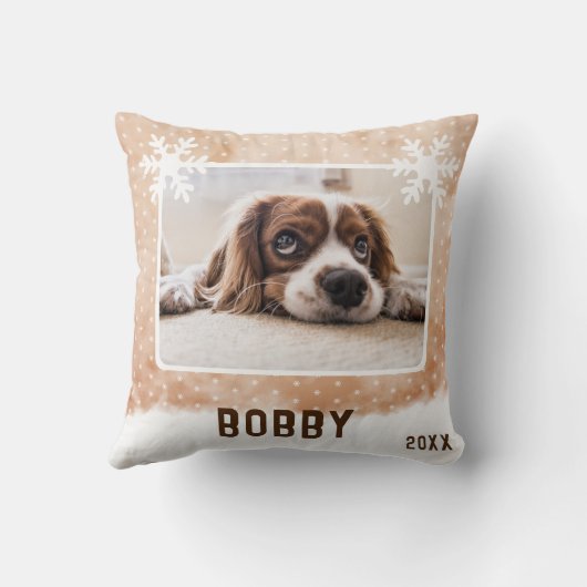 ドッグフォトペット名スノーフレーク水色クリスマス クッション (裏面)