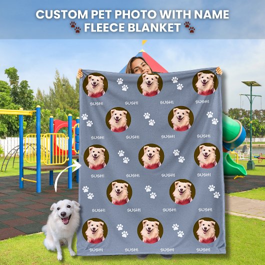 ドッグフォトペット名ポープリントグレーフリースブランケット フリースブランケット